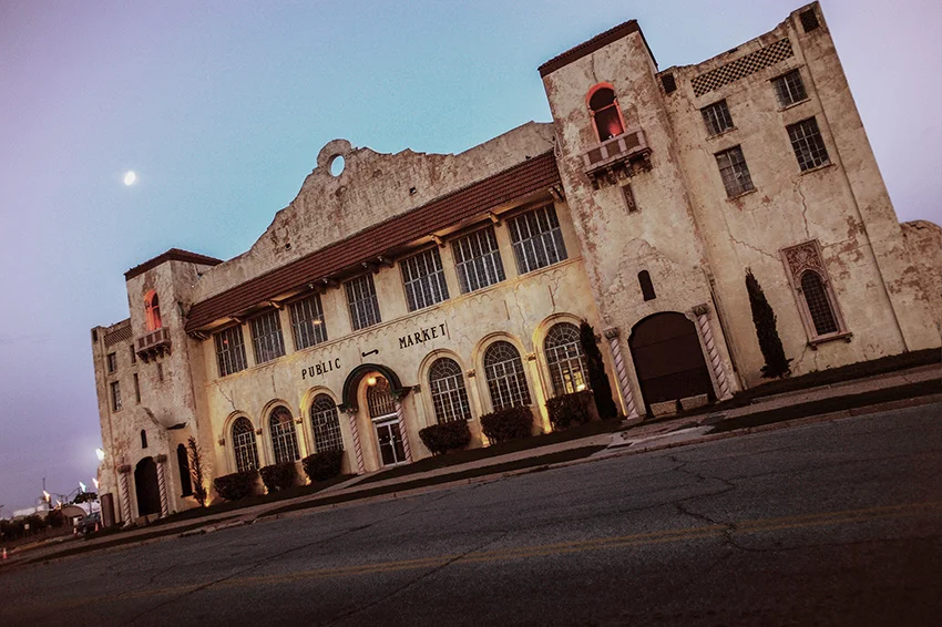 The OKC Farmers Public Market at night